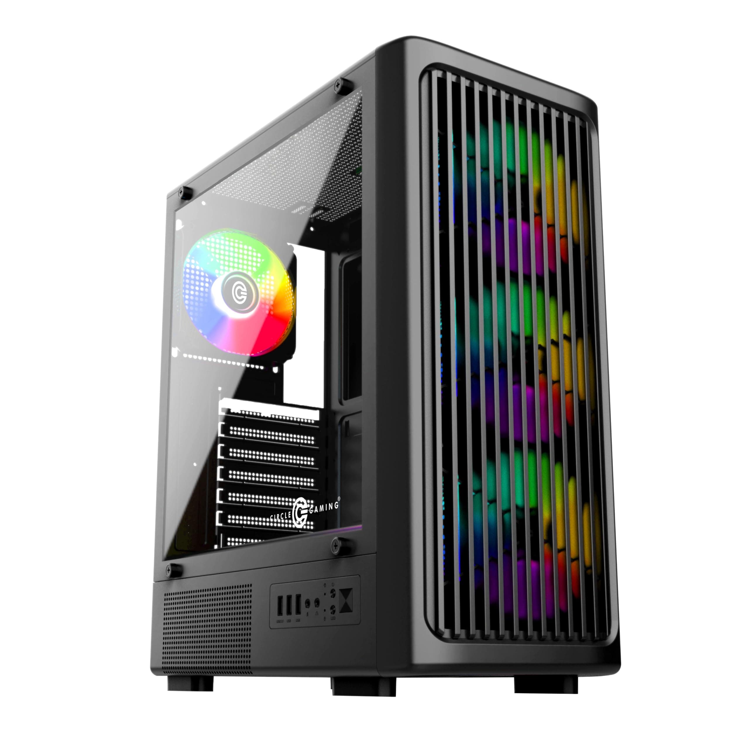Circle Amazer X1 Mid- Tower Computer Case | Gaming Cabinet - Black| Support ATX, M-ATX, ITX | Pre- Installed 3 x 120mm Front and 1 x 120mm Rear ARGB Mirror Fans